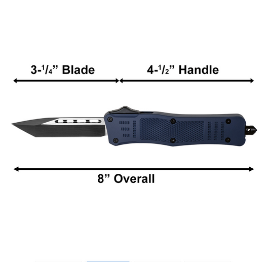 4.5" Automatic OTF Knife – Navy Blue, Tanto Blade