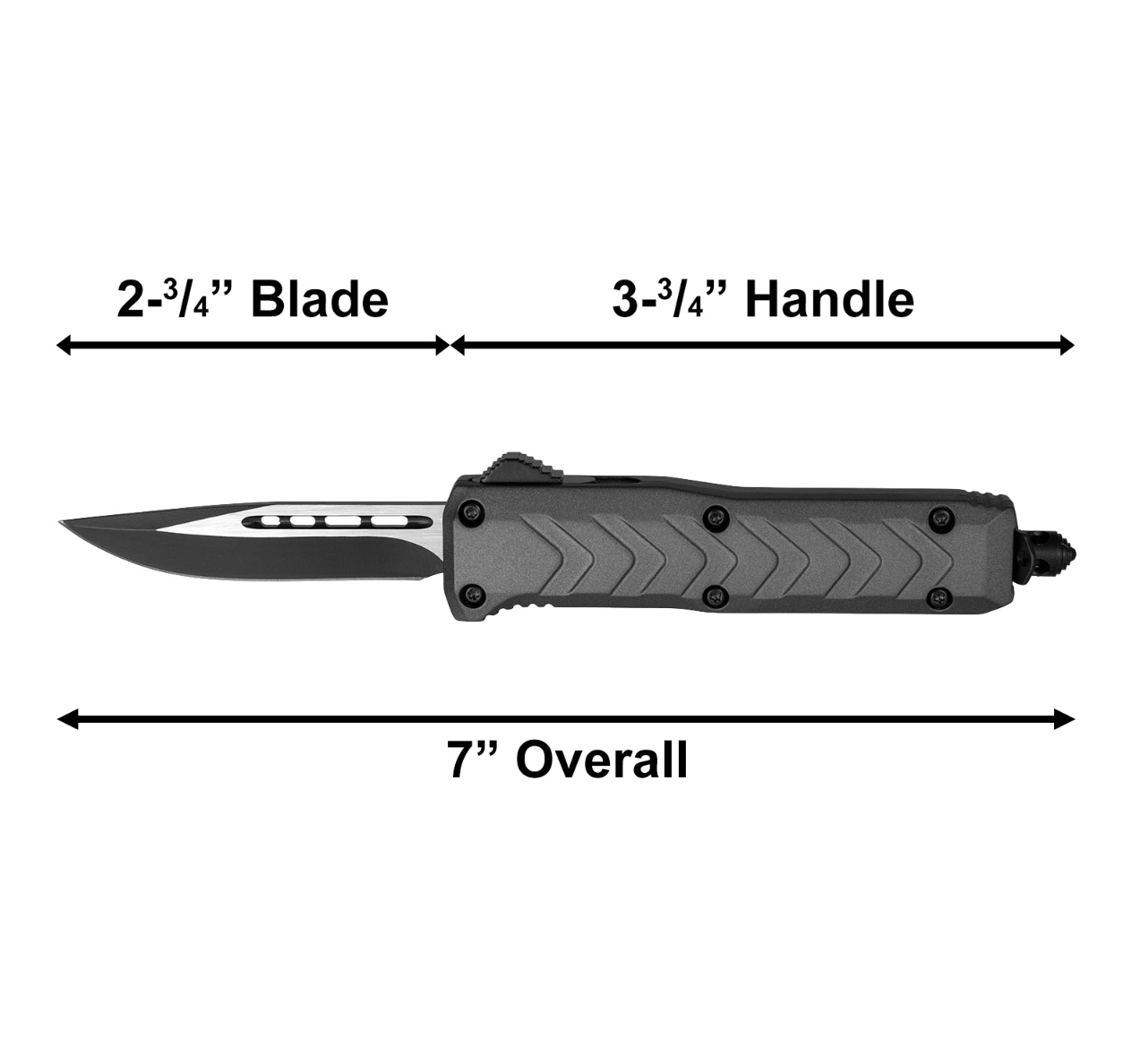 Gunmetal Chevron OTF Automatic Knife – Clip Point Blade
